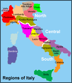 Regions of Southern Italy Map
