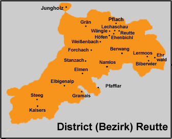 District (Bezirk) Reutte Map