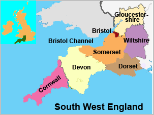 England - South West England Map