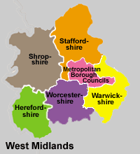 England - West Midlands Map